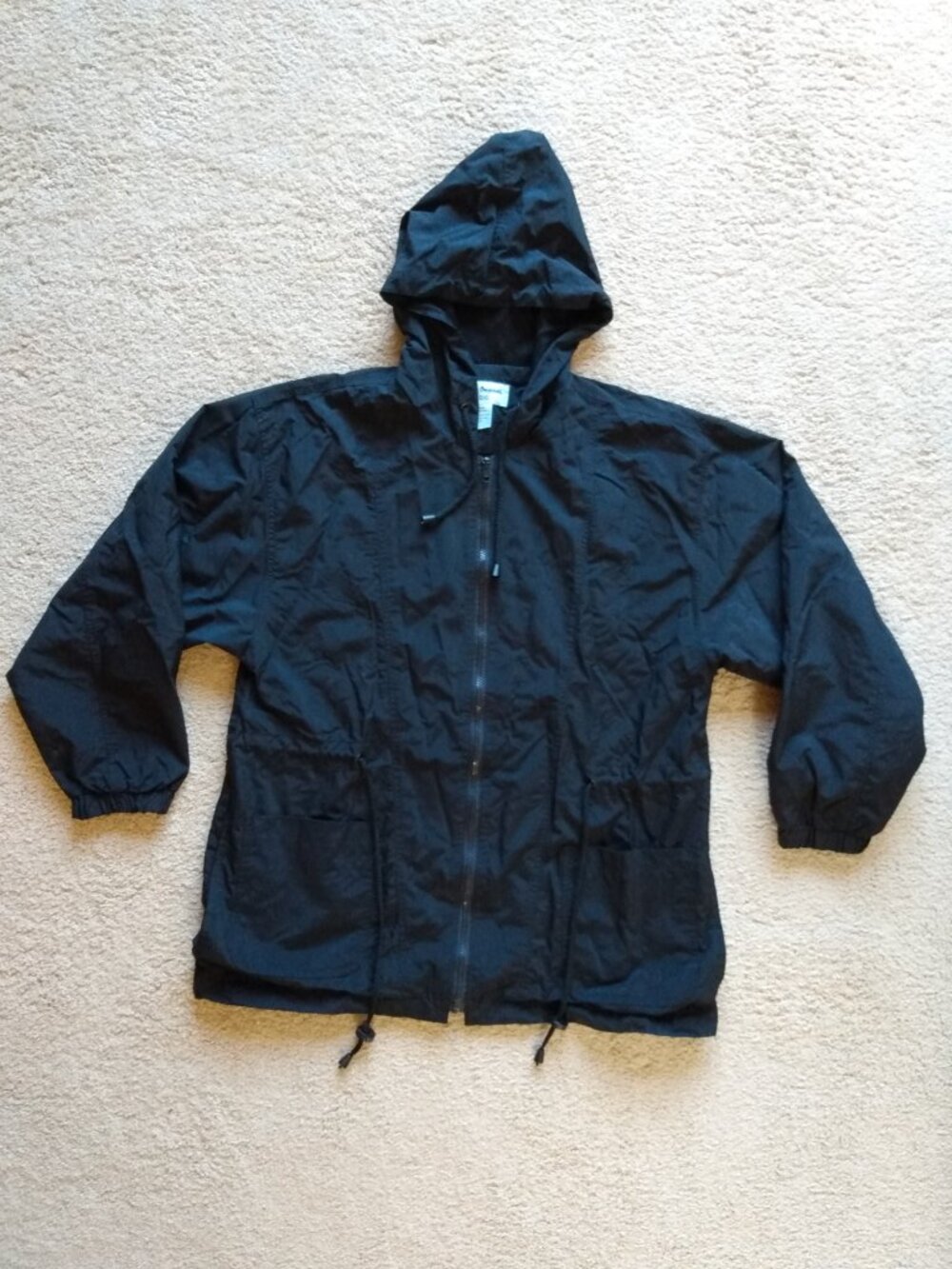Star Blue Originals Studio Women's Jacket Large Black Nylon Hooded Windbreaker